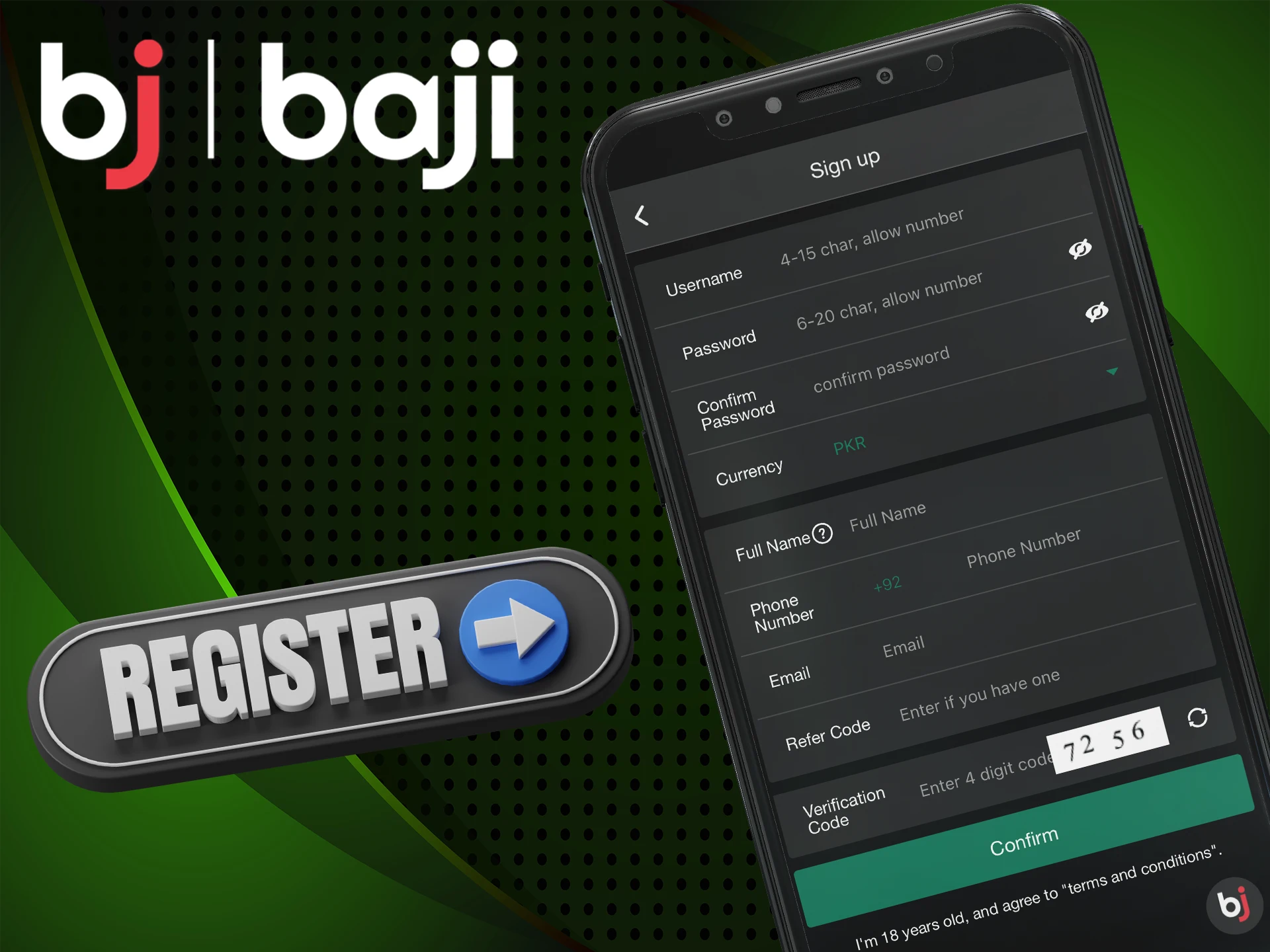 Go through the account registration process on the Baji app.