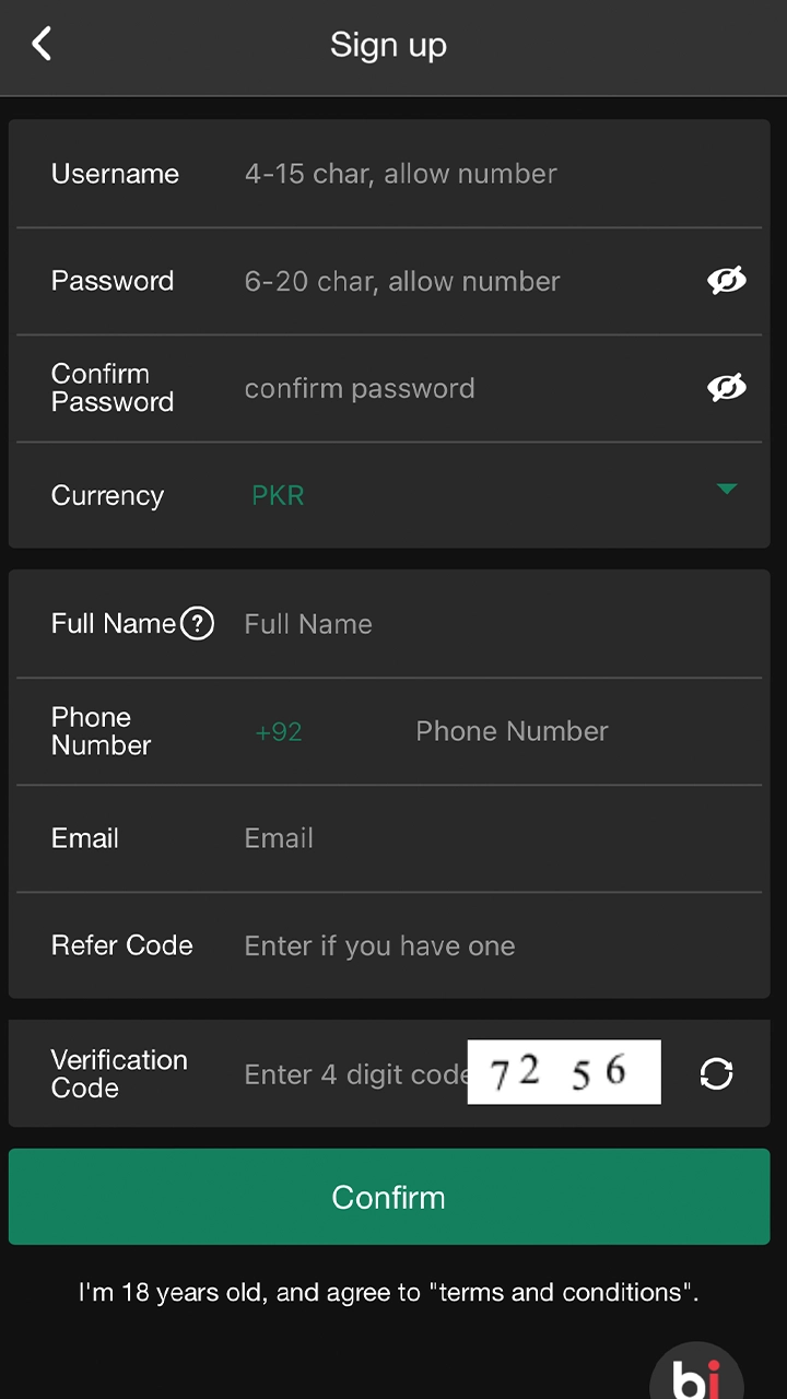 Bj Baji App Registration Form. Sign up and start betting now