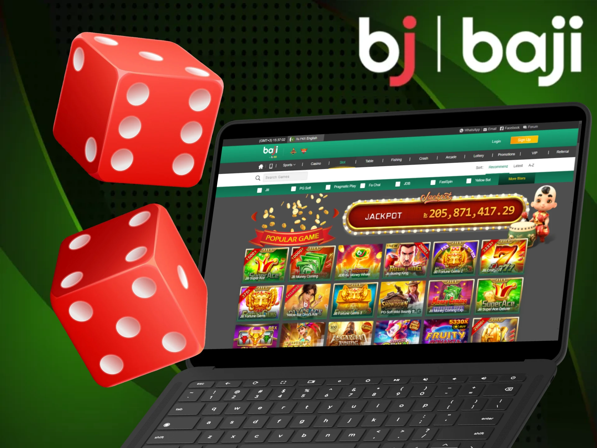 Start playing slot games at Baji casino.
