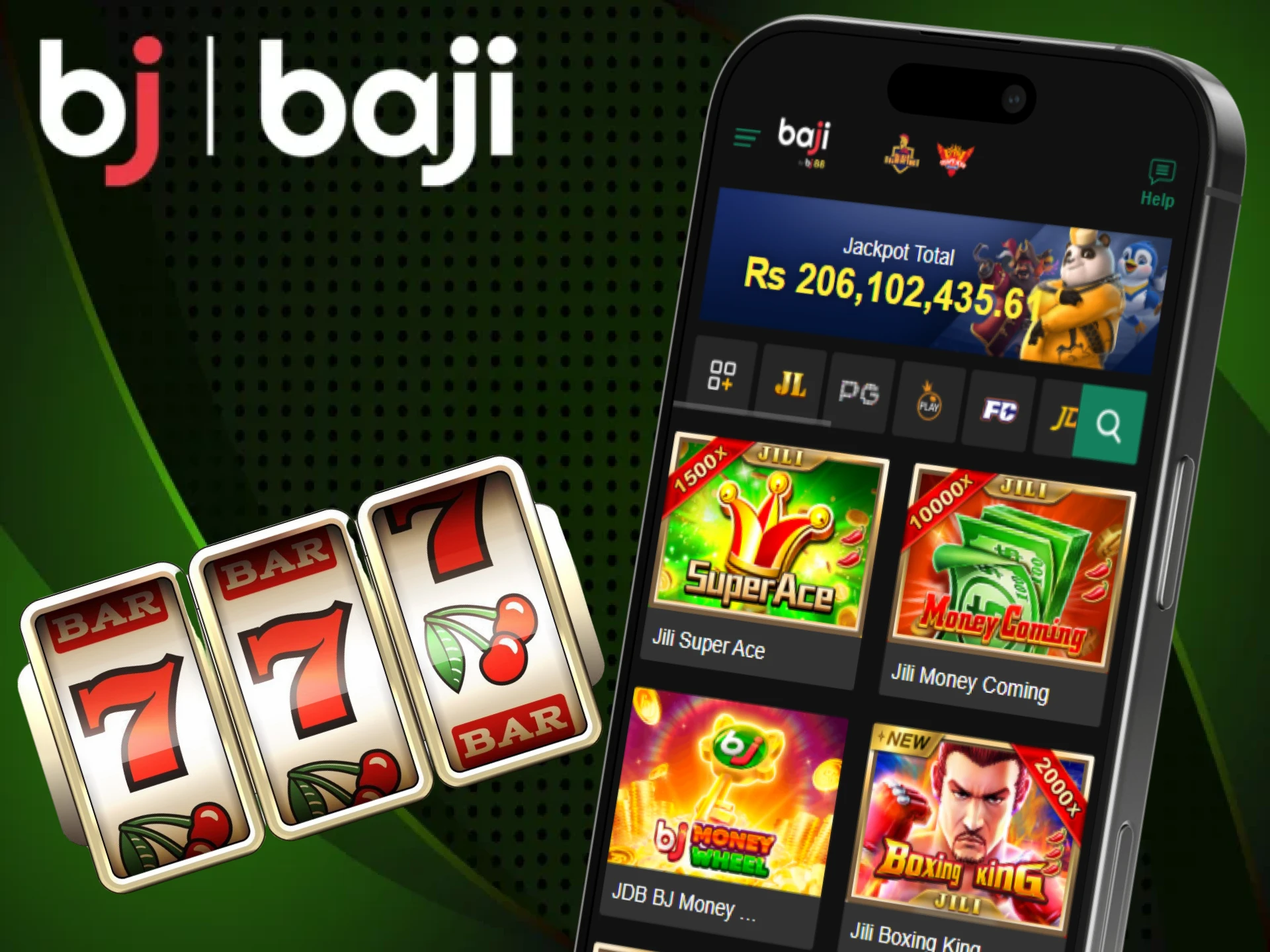 Download the mobile app to play Baji slot games.