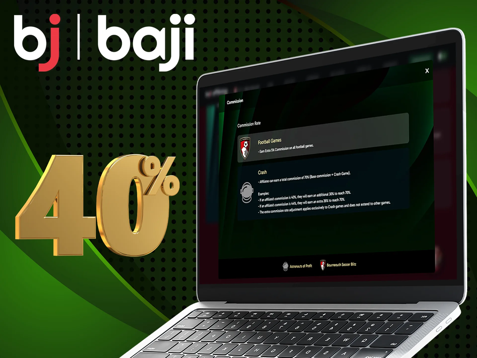 From the beginning of your partnership with Baji Bet, you will earn a large percentage of commission.