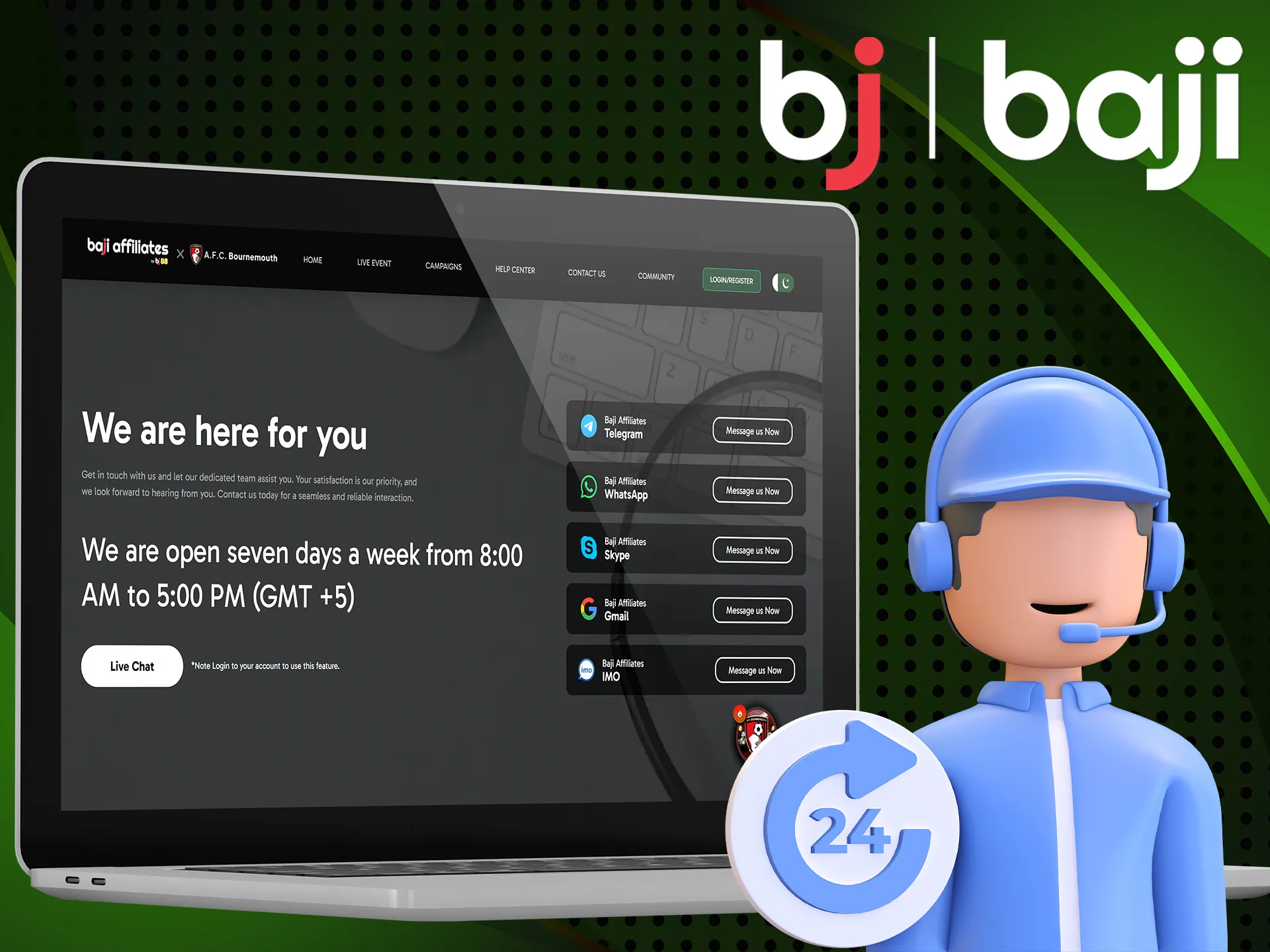 Baji Bet's personal assistant is always available to help you.