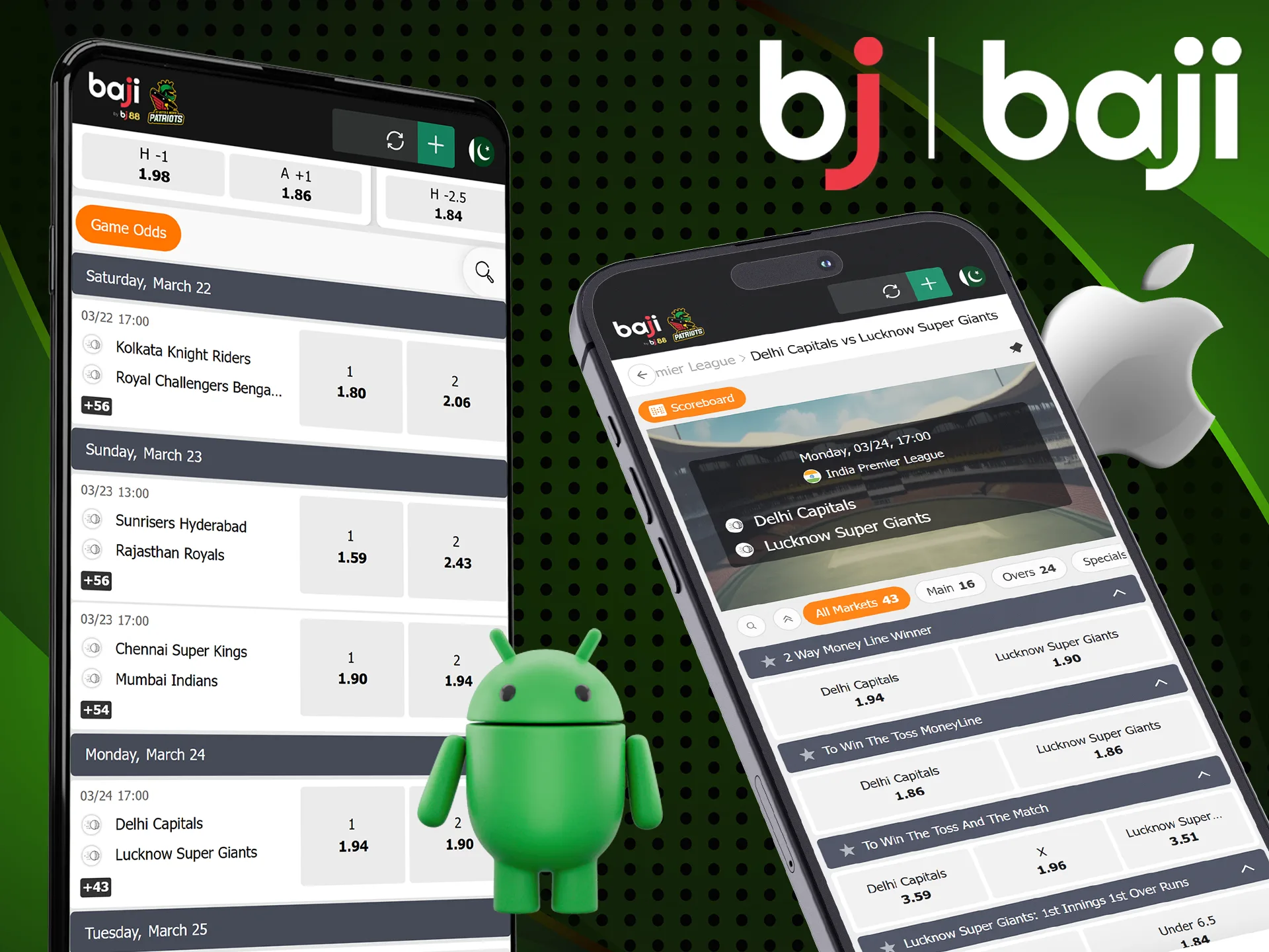 Place your bets on IPL matches on the Baji Bet mobile app.