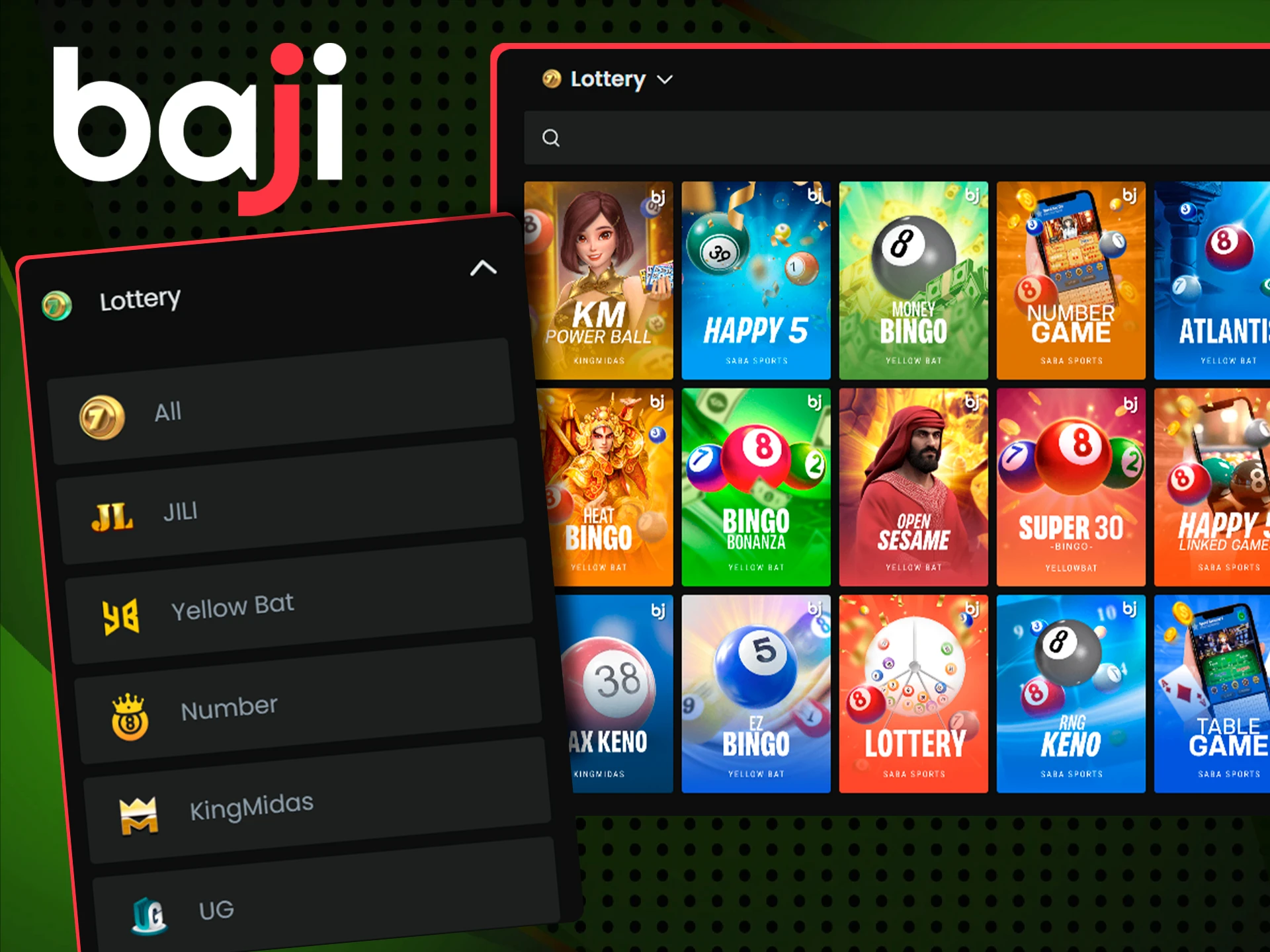 Lottery games on the Baji online casino website from the most popular providers.