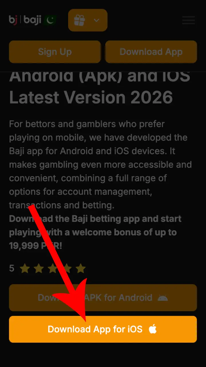 Start the download on iOS to access the Baji platform.