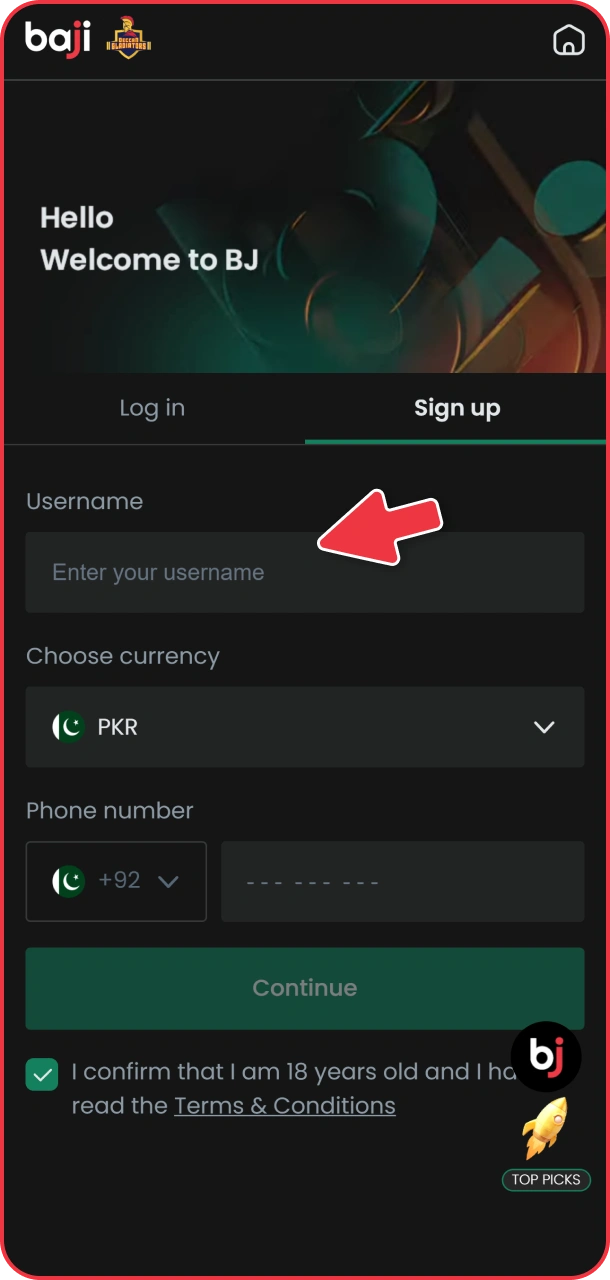 Type in your data in Baji registration form.